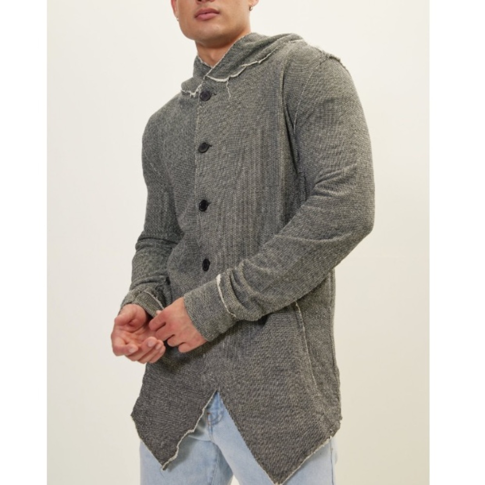 RON TOMSON➕Hooded Asymmetrical Closure Raw Cardigan